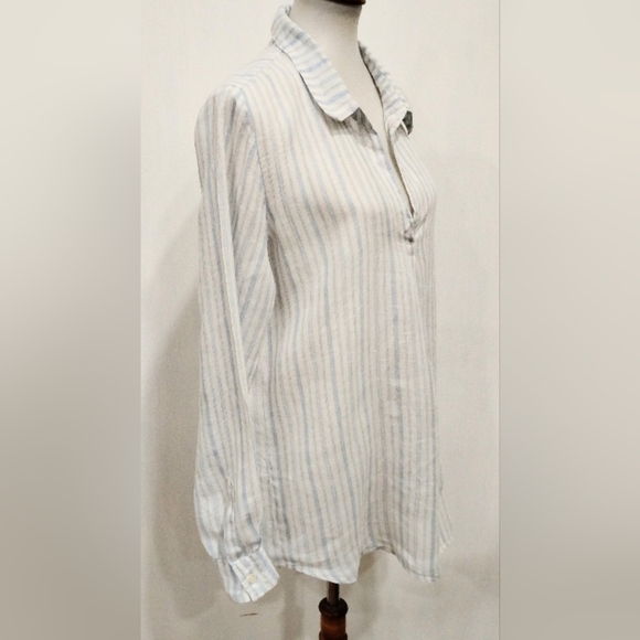 BABY BLUE PINSTRIPE LINEN BLOUSE - Picture 2 of 8